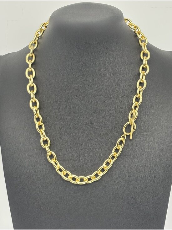 Unbranded Jewelry - Chunky Links Chain Necklace Gold Tone Metal Toggle Bar Clasp Possibly Gold Plate